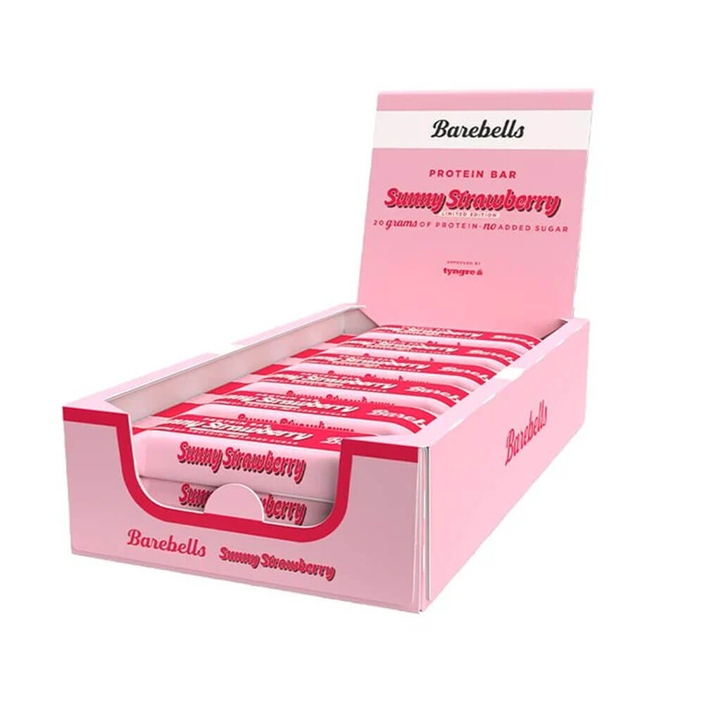 12 x Barebells Proteinbars, 55 g (Sunny Strawberry) ryhmässä Teematuotteet / Gluteenittomat Ravintolisät @ Tillskottsbolaget (BAREBELLS6574)