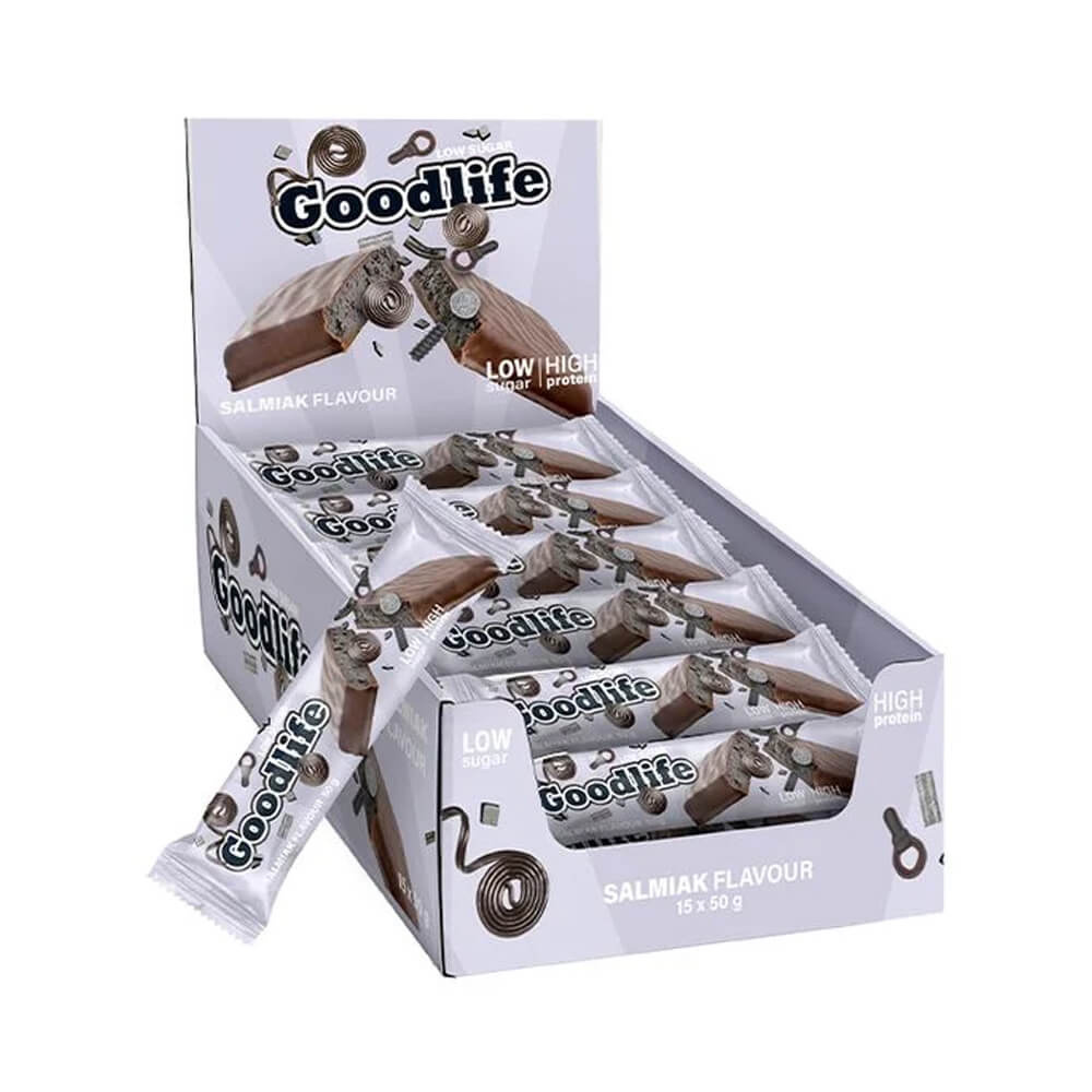 15 x Goodlife Proteinbar LOW SUGAR, 50 g (Salmiak) ryhmässä Patukat / Proteiinipatukat @ Tillskottsbolaget (GOODLIFE54633)