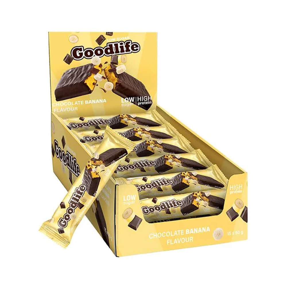 15 x Goodlife Proteinbar LOW SUGAR, 50 g (Chocolate Banana) ryhmässä Patukat / Proteiinipatukat @ Tillskottsbolaget (GOODLIFE5743)