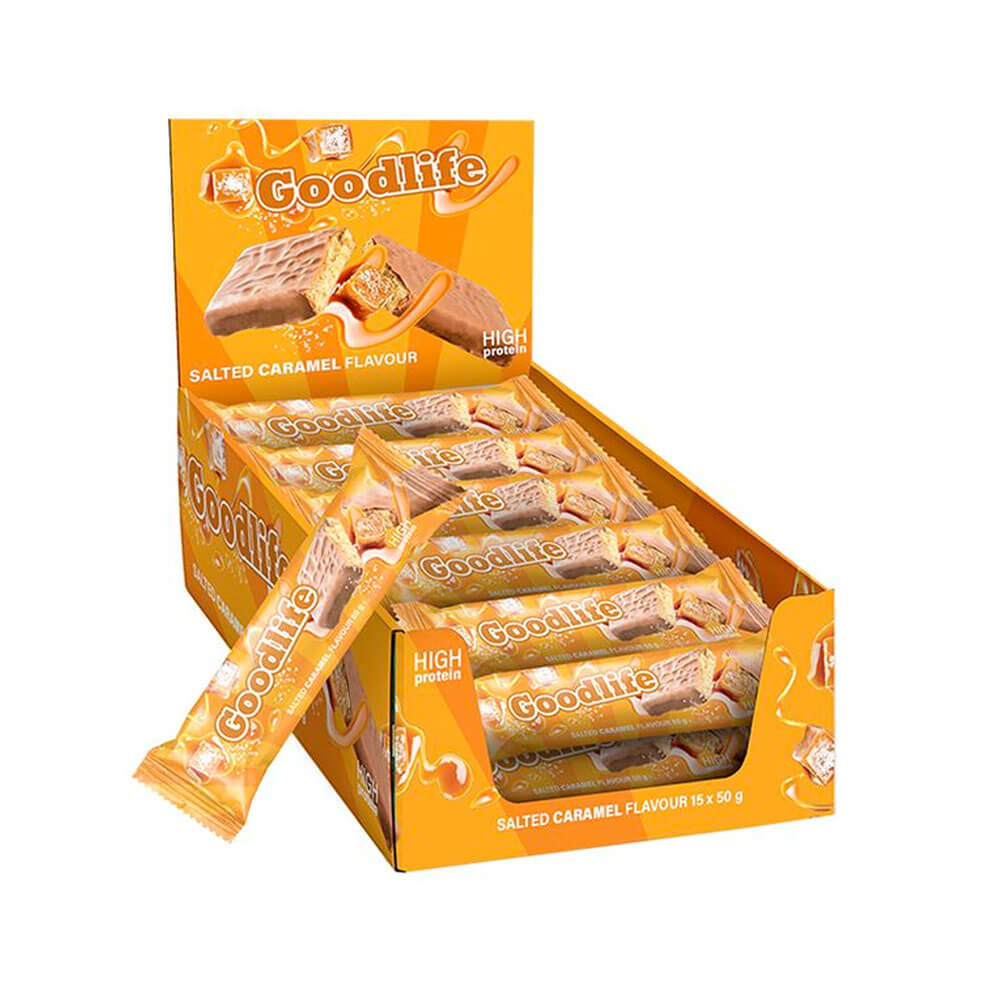 15 x Goodlife Proteinbar, 50 g (Salted Caramel) ryhmässä Patukat / Proteiinipatukat @ Tillskottsbolaget (GOODLIFE67543)