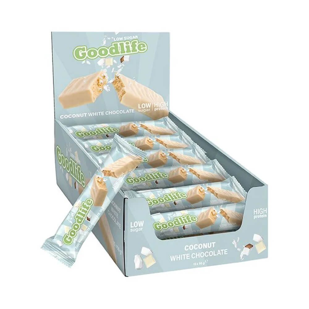 15 x Goodlife Proteinbar LOW SUGAR, 50 g (Coconut & White Chocolate) ryhmässä Patukat / Proteiinipatukat @ Tillskottsbolaget (GOODLIFE7685)