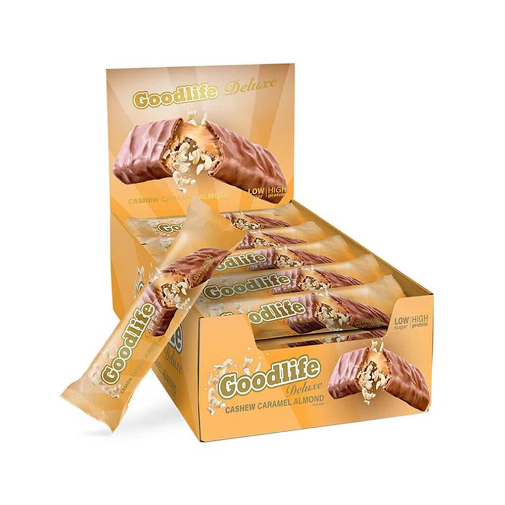 12 x Goodlife Deluxe Proteinbar, 60 g (Cashew Caramel Almond) ryhmässä ALE! / Kampanjat @ Tillskottsbolaget (GOODLIFE8645)