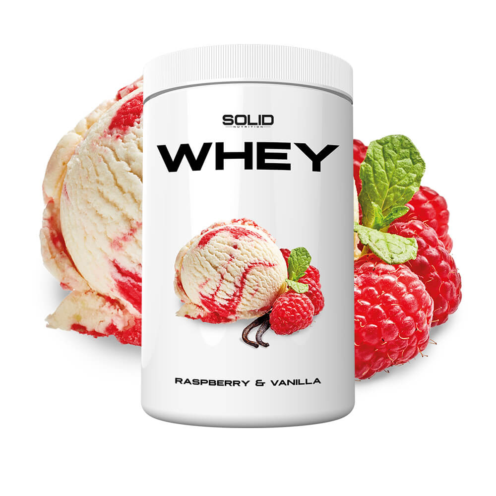 SOLID Nutrition Whey, 750 g (Raspberry & Vanilla) ryhmässä Ravintolisät & Elintarvikkeet / Proteiinijauhe / Heraproteiini / Whey protein @ Tillskottsbolaget (SOLIDWHEY-14)